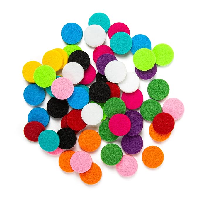 mEssentials Premium Quality 60pcs - 17mm Diameter, 3mm Thick Essential Oil Aromatherapy Necklace and Bracelet Diffuser Refill Pads (10 Assorted Colors)