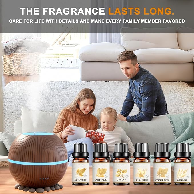 Essential Oil Set, Premium Fragrance Oils for Diffuser & Aromatherapy, Candle, Soap Making, Humidifiers, Scents Blends Included Frankincense,Lavender,Eucalyptus, Lemongrass,Peppermint,Tea Tree, 6x10ML
