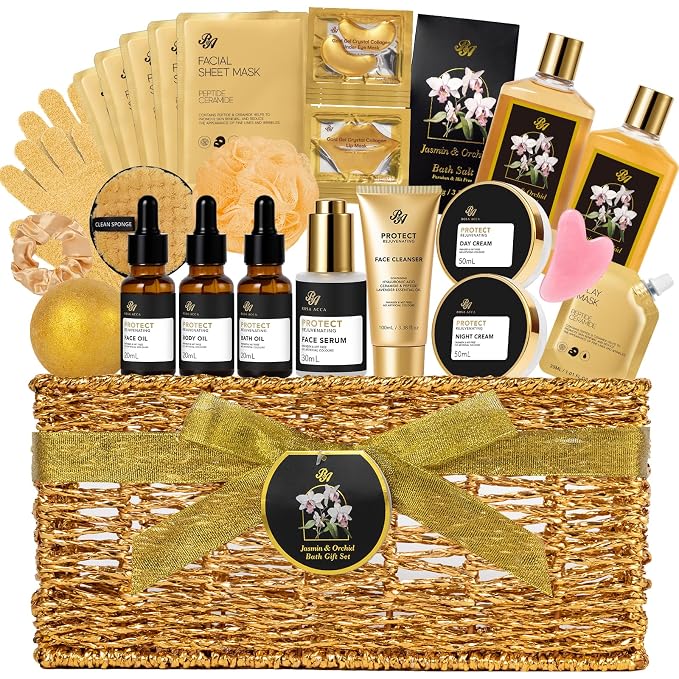 Gifts for Women, Orchid 32 Pcs Spa Gifts Basket Set for Women, Self-Care Relaxation Basket Gift Kit, Hydrating Face Skin Care Set, Bath & Body Care Set, Birthday, Christmas, Valentines, Anniversary