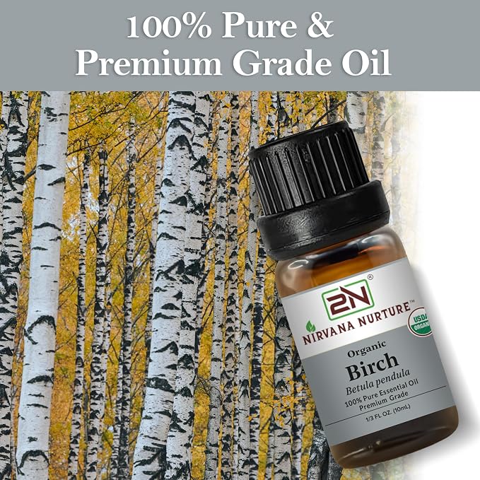 Birch Essential Oil, USDA Certified Organic, 100% Pure Undiluted, Aromatherapy Oil for Diffuser, Hair & Skin Care