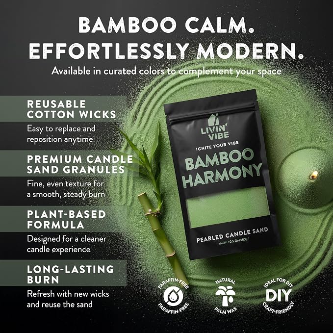 Pearled Candle Sand 10.5 oz (300g) – Bamboo Harmony Scented Candle, Green Color, Relaxing Aromatherapy, Home Decor, Stress Relief, Long-Lasting Burn