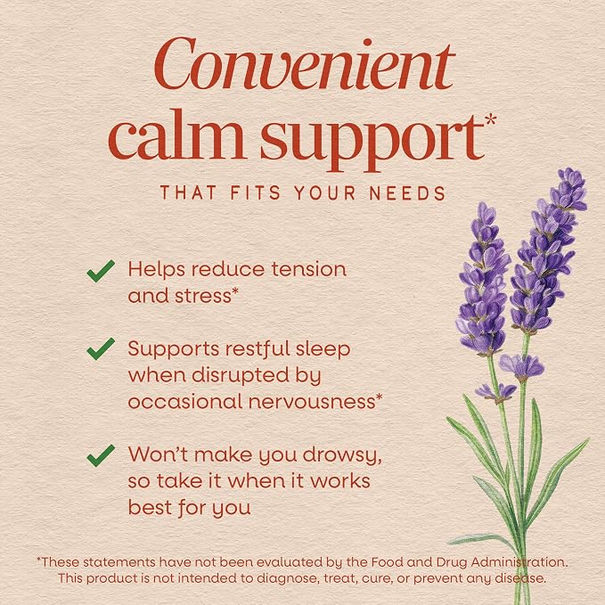 Nature's Way CalmAid Lavender Oil Supplement for Calm & Stress Support*, Clinically Studied Silexan Lavender Oil, Non-Drowsy, Daily Softgels, 90 Count
