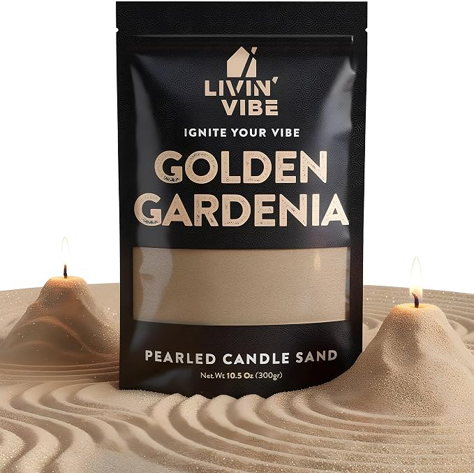 Pearled Candle Sand 10.5 oz (300g) – Golden Gardenia Scented Candle, Sage Beige Color, Relaxing Aromatherapy, Home Decor, Stress Relief, Long-Lasting Burn