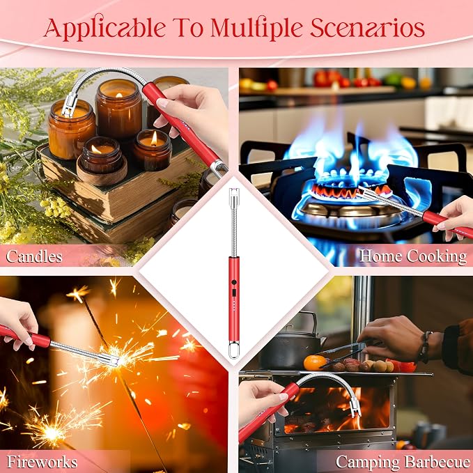 Electric Lighter, Candle Lighter Flameless Windproof with 360° Flexible Neck & LED Power Display, Type C Arc Rechargeable Lighters for BBQ, Camping, Cooking, Gift for Christmas, Thanksgiving, Birthday