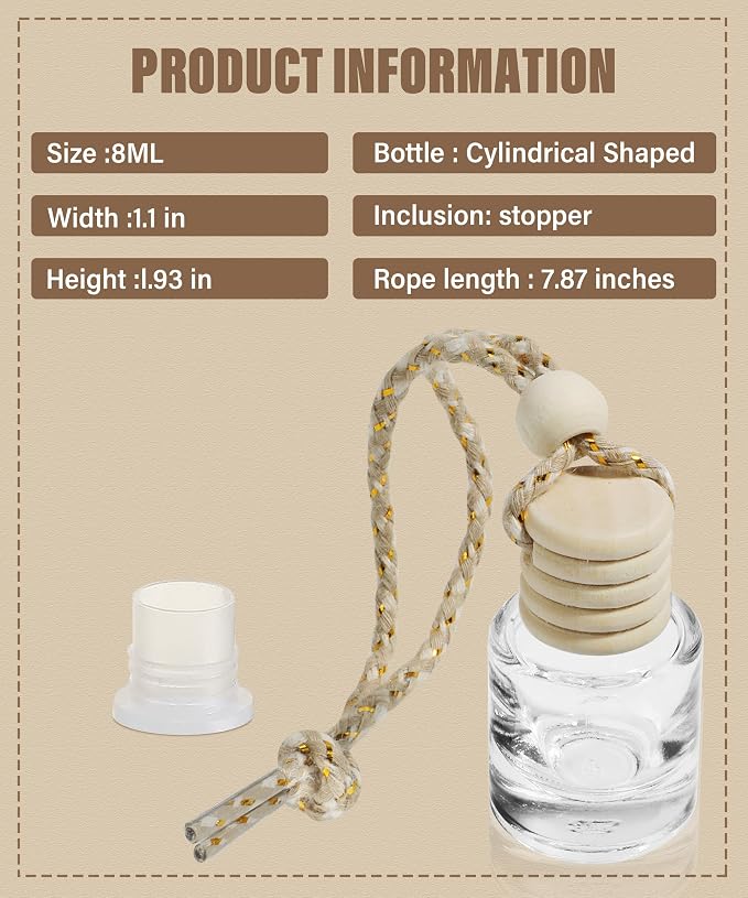 ESEWALAS 10Pcs Hanging Car Air Freshener,8ml Car Hanging Diffuser,Empty Glass Perfume Bottles Oil Diffuser Perfume Aromatherapy Pendant Bottle,Air Freshener Diffuser Bottle Pendant