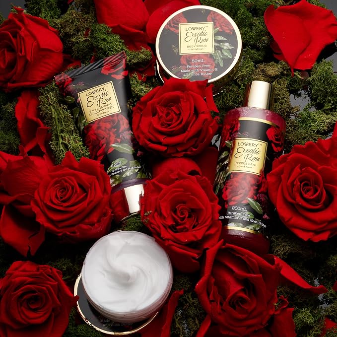 Mothers Day Gifts from Daughter and Son, Spa Bath and Body Gift Set, Exotic Rose Gift Basket for Women & Men, Thank You, Birthday, Mom, Personalized Gifts with Body Scrub, Bubble Bath, Lotion & More