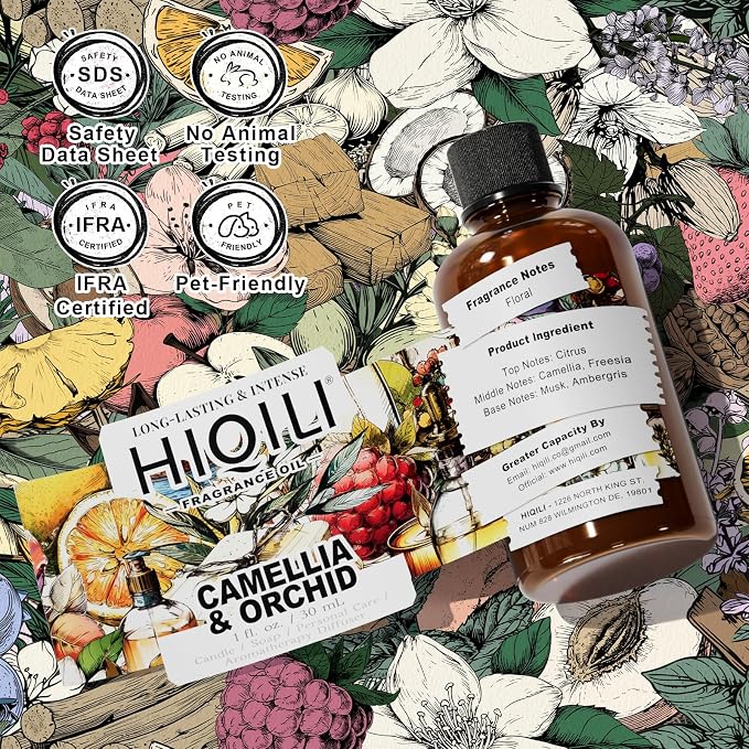 HIQILI Camellia and Orchid Fragrance Oil for Candle, Soap and Perfume Making, Add to Shampoo & Body Lotion, Floral Scents- 1 Fl Oz