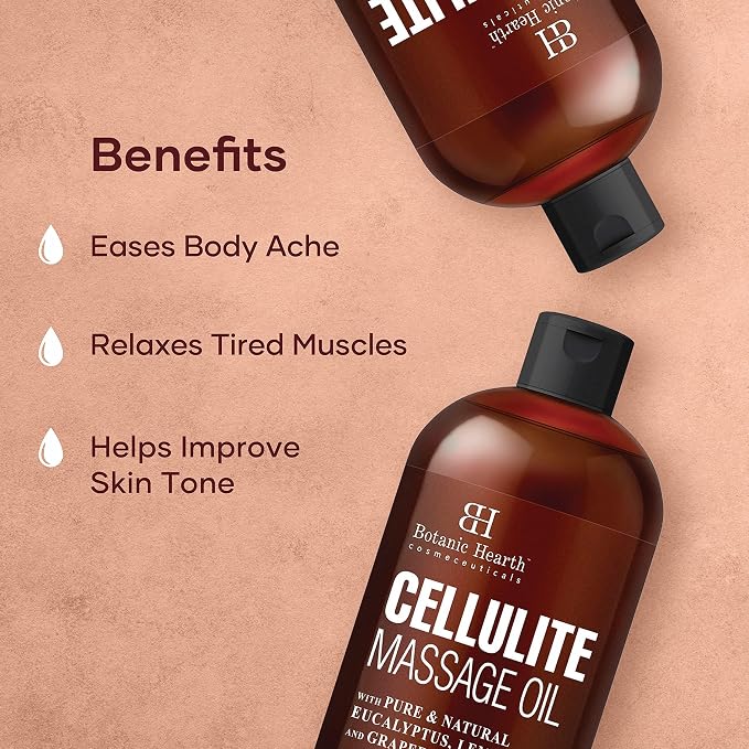 Botanic Hearth Cellulite Massage Oil 8 Fl Oz| Refreshing, Relaxing Massage Oils for Muscle Relaxing & Joint Comfort | Made with Natural Oils | for All Skin Types, for Men & Women