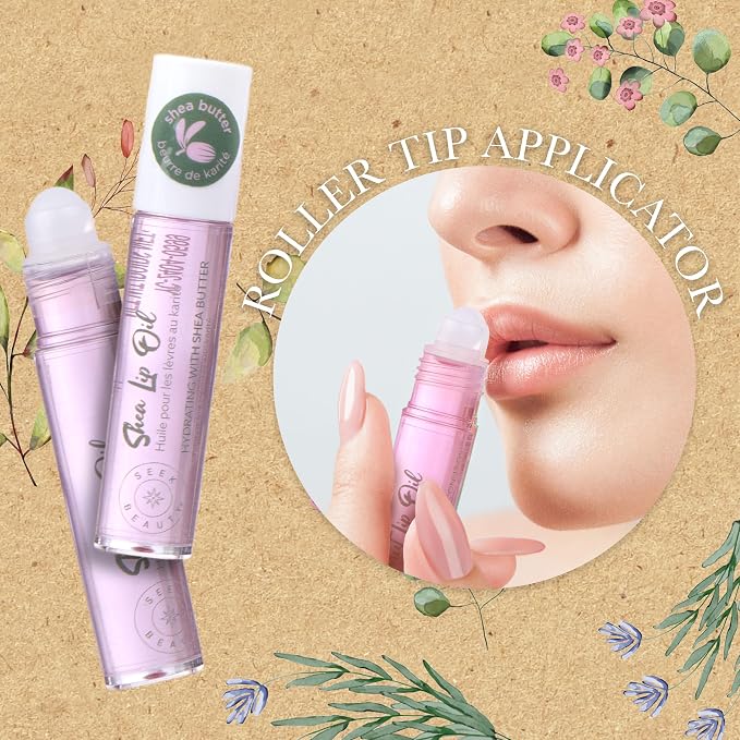 EXPRESSIONS 7pc Natural High Shine Tinted Lip Oil Set – Hydrating Roll-On Rollerball Lip Oils Infused with Essential Oils | Vitamin Enriched Lip Glow Oil for Women – Glossy & Nourishing