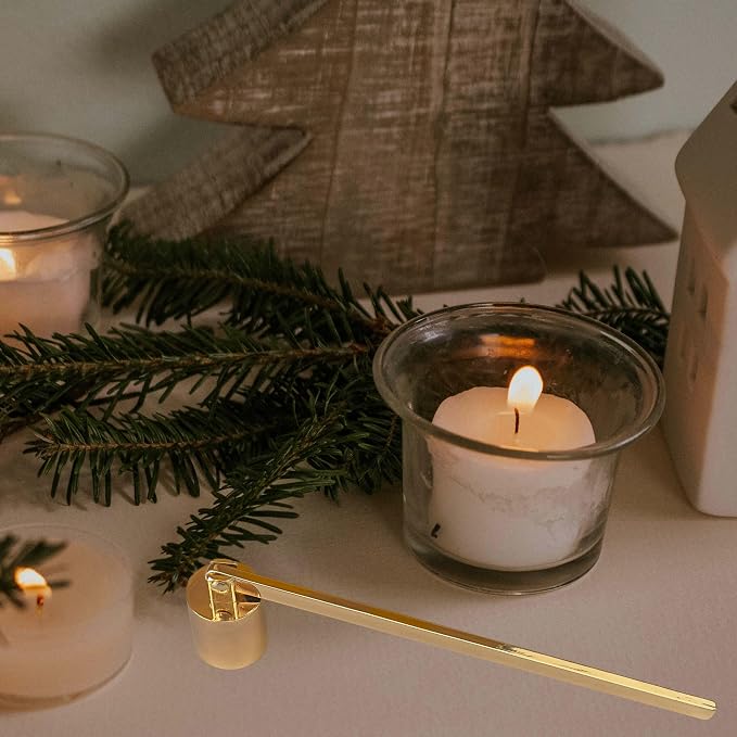 Candle Snuffer, Golden Candle Snuffer Extinguisher with Long Handle, Gold Color Stainless Steel Wick Flame Snuffer for Putting Out Candle Flame Safely