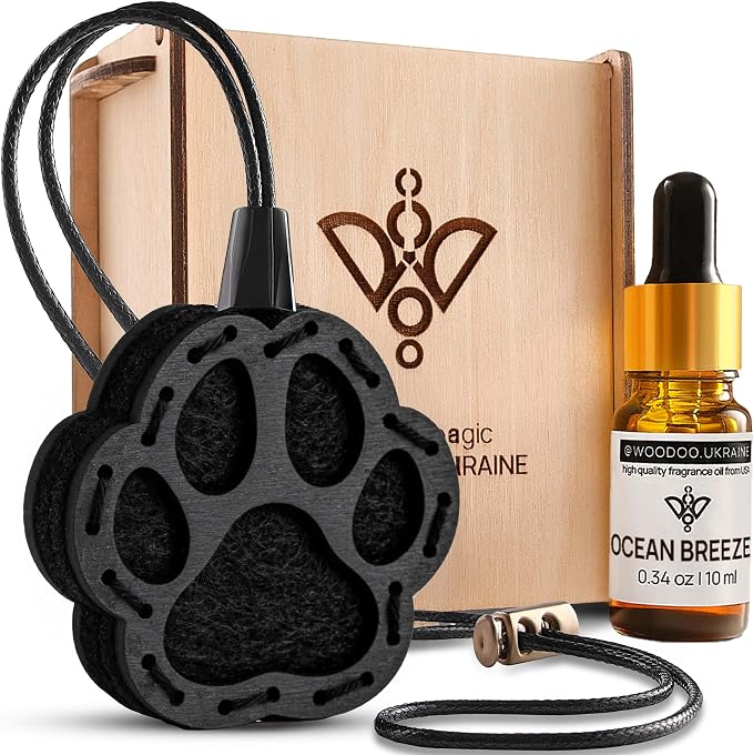 Wood Car Air Freshener — Handmade Car Air Freshener — Paw Designed Fragrance Oil Diffuser in Wooden Gift Box — Aromatherapy Gift Set with Ocean Breeze Fragrance Oil - 10 ml