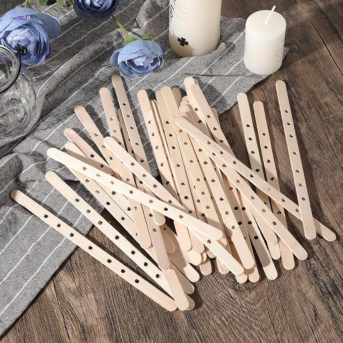 Gjinxi Wooden Candle Wick Holders 50 Pcs Multiwick Centering Device Holders Supplies Crafting Making Candle Wicks Bars Wax Stick Clips Center Tool for DIY Material Package Mold