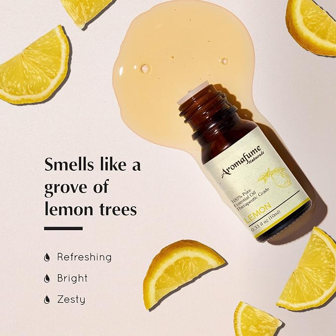 AROMAFUME Lemon Essential Oil - 100% Natural, Therapeutic Grade Essential Oils - Pure, Bright Aromatherapy Oil for Home Diffusers - Gifts for Her - 10ml