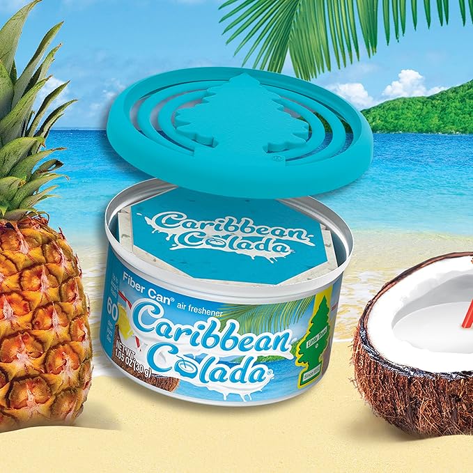 LITTLE TREES Car Air Freshener | Fiber Can Provides Long Lasting Scent for Auto or Home | Recycled Fiber | Caribbean Colada, 4 Air Fresheners