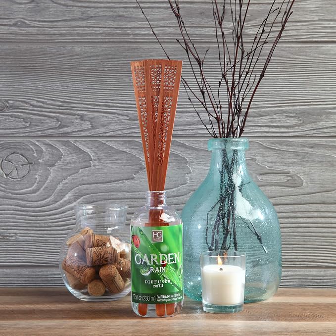 Hosley Aromatherapy Premium Garden Rain Set of 2 Reed Diffuser Refills Oil 230 Milliliter Ideal Gift for Wedding Spa Reiki Meditation Pet Dog Bathroom Odor Eliminator O4