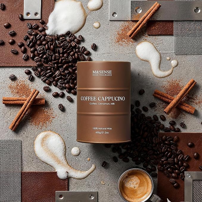 M&SENSE Coffee Cappuccino Large Scented Candles Christmas Decor, Hoilday Soy Wax Christmas Candle 21.2oz 120 Hours, Coffee Aroma Candle Unique Housewarming Appreciation Gifts