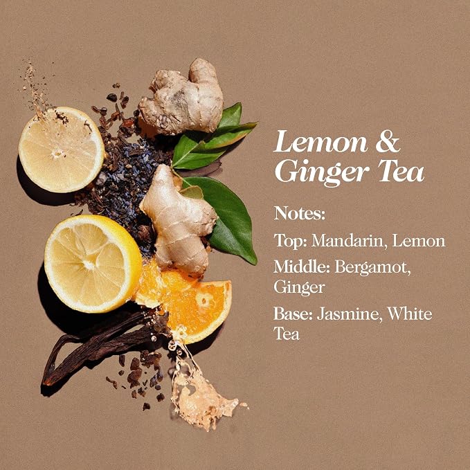 Hand Poured Non Toxic Candles - Lemon & Ginger Tea Fall Candles with Premium Natural Wax - Aromatherapy Scented Candles with Mandarin, Bergamot, Ginger & White Tea Notes - 8.5 Oz, 45 Hrs Burn Time