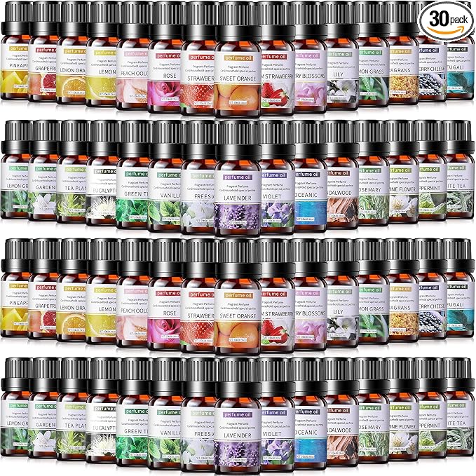 Nuanchu 30 Essential Oils Set Aromatherapy Natural Essential Oil Kit for Diffuser Candle Soap Making Massage Skin Care Sandalwood Eucalyptus Lavender Tea Tree Peppermint Aromatherapy Oil