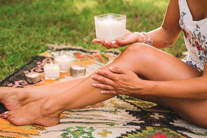 Lotion Candle - Warm Tobacco & Coriander Scented Massage Candles for Self Care, 10 Oz. Soy Wax Candle with Essential Oil Blends, Coconut Oil, and Vitamin E, 55 Hour Burn Time