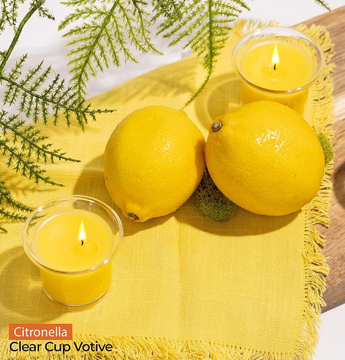 HYOOLA Clear Cup Scented Votive Candles - Citronella - 12 Hour Burn Time - 4 Pack - European Made