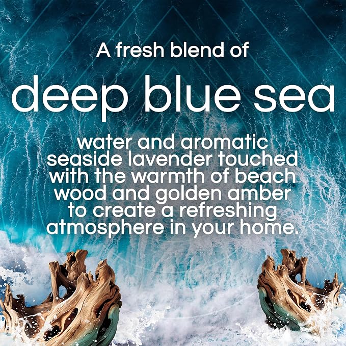 Air Wick Vibrant Plug In Scented Oil Warmer + Refills, Infused with Essential Oils, Plug In Air Fresheners for Home, Deep Blue Sea & Beach Wood, Gadget + 3 ct