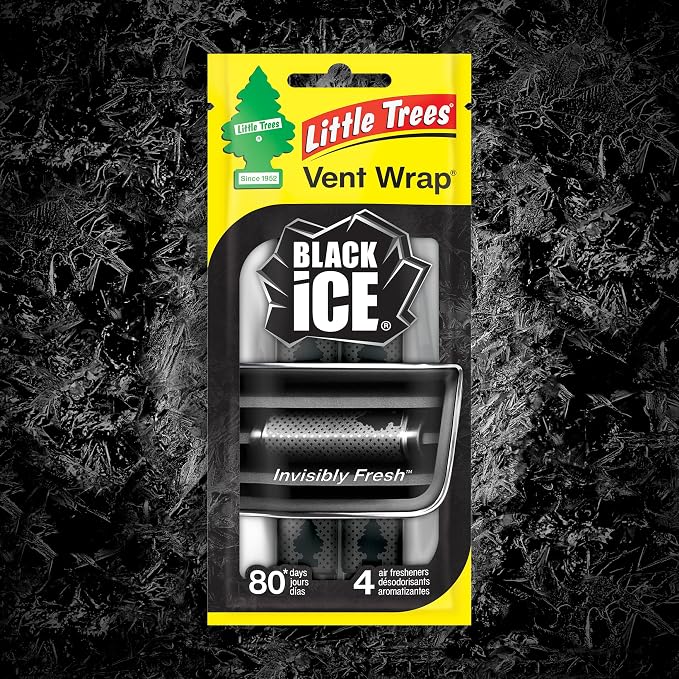 LITTLE TREES Car Air Freshener | Vent Wrap Provides Long Lasting Scent, Invisibly Fresh | 16 Air Fresheners | Black Ice