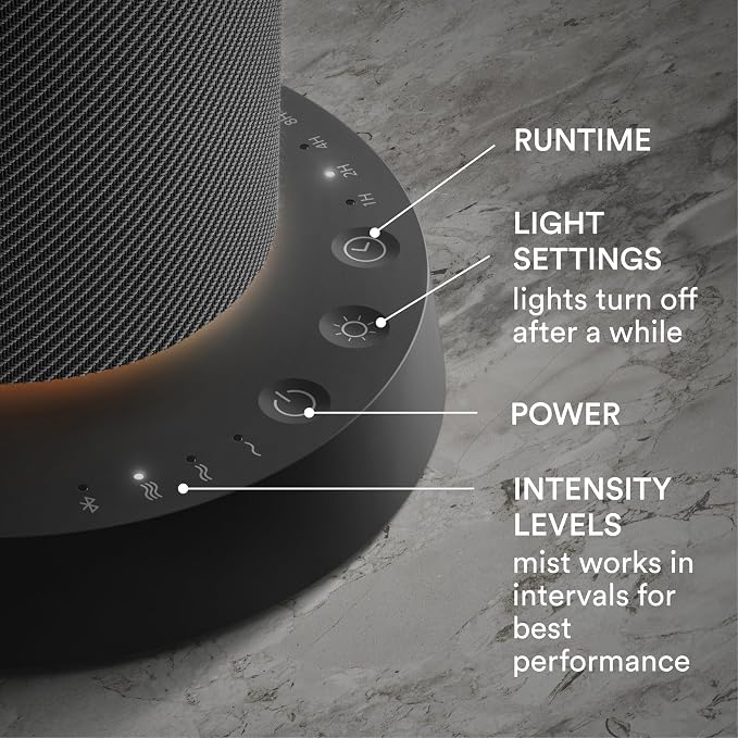 Homedics SereneScent Waterless Essential Oil Diffuser, Cordless Rechargeable Aromatherapy Diffuser for Home, Large Room Scent Machine, Timer, App Control, 6 LED Lights, No Water Needed, Black