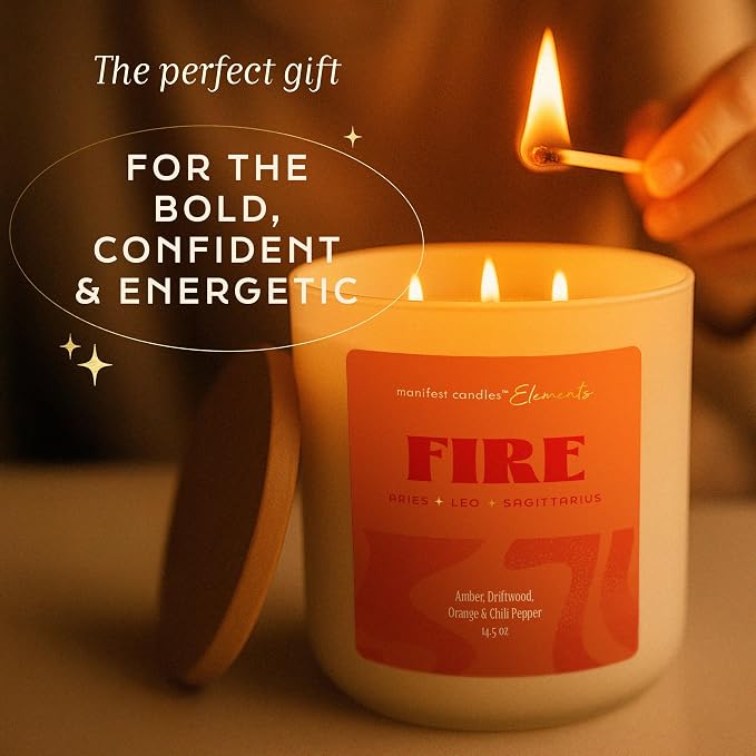Leo Gifts for Women, Large 3 Wick Zodiac Fire, Aries Sagittarius Zodiac Gift for Women - 60 Hour Burn - Astrology Gifts for Woman, Healing Manifestation Spiritual Candles, Intention Meditation Candle