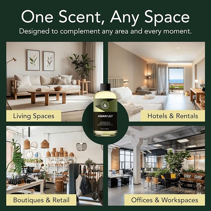 Aroma Country Asian Lily Diffuser Oil - Luxury Essential Oils for Diffuser Refill & Air Freshener Room Spray, Long-Lasting, Natural Home Fragrance and Hotel Scent for Diffusers & Machines (8.5 Fl Oz)