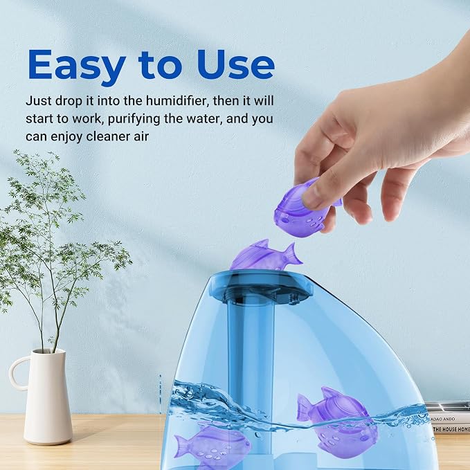 Funmit Humidifier Cleaning Fish, 6 Pack Humidifier Cleaner for Humidifiers and Fish Tanks, Purifies Water, Prevents Hard Water Build-Up, Reduces Scale, Purple