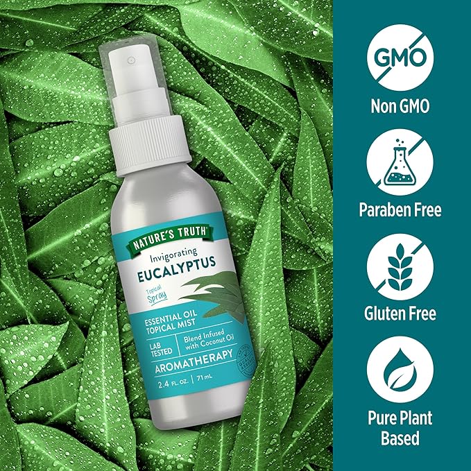 Nature's Truth Eucalyptus Mist Spray 2.4 fl oz | Pure Essential Oil for Aromatherapy
