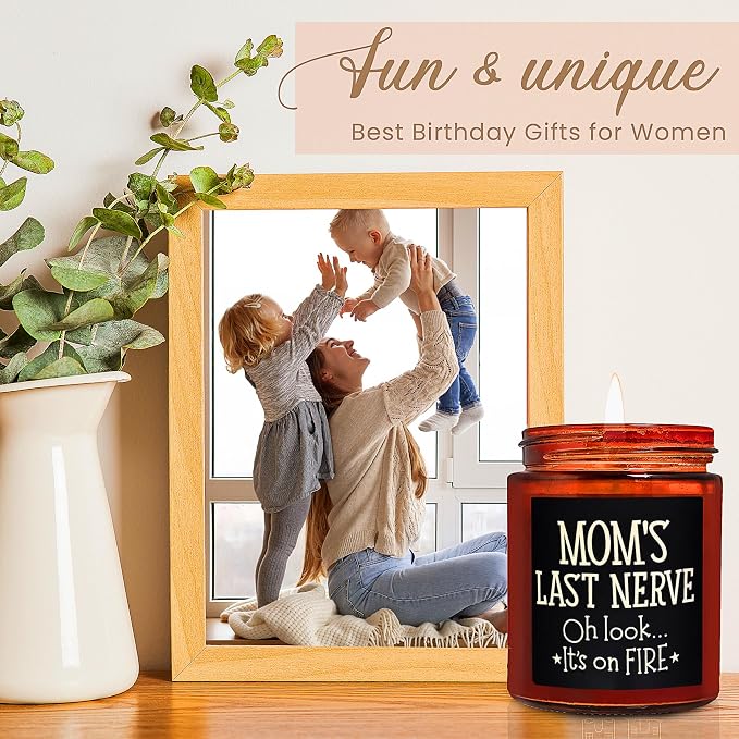 Funny Gift for Mom - Mom's Last Nerve Candle - Best Mom Gifts for Birthday Mothers Day - Relaxing Calming Stress Relief Gifts for Women Wife - Lavender Vanilla Scented Soy Jar Candle for Home