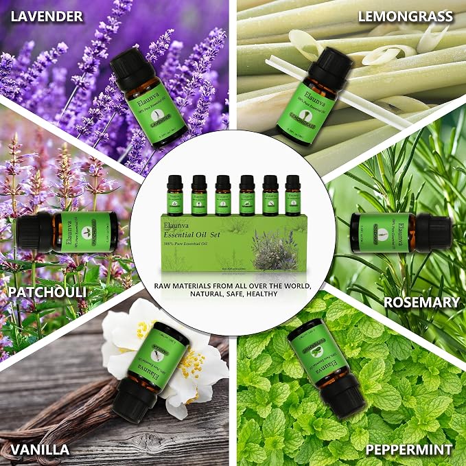 Essential Oils Set,100% Pure Natural,(Peppermint/Patchouli/Rosemary/Lemongrass/Vanilla/Lavender),for Aromatherapy and Home Fragrance,Spring Aroma Therapy Oil,Gift (0.33Fl Oz*6, Grass Set)