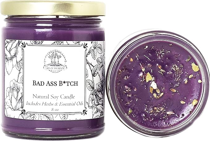 Bad Ass B*tch 9 oz Soy Herbal Spell Candle | Handmade with Herbs & Essential Oils | Power, Success, Dominance, Achievement & Confidence Rituals | Wiccan Pagan Hoodoo Magick