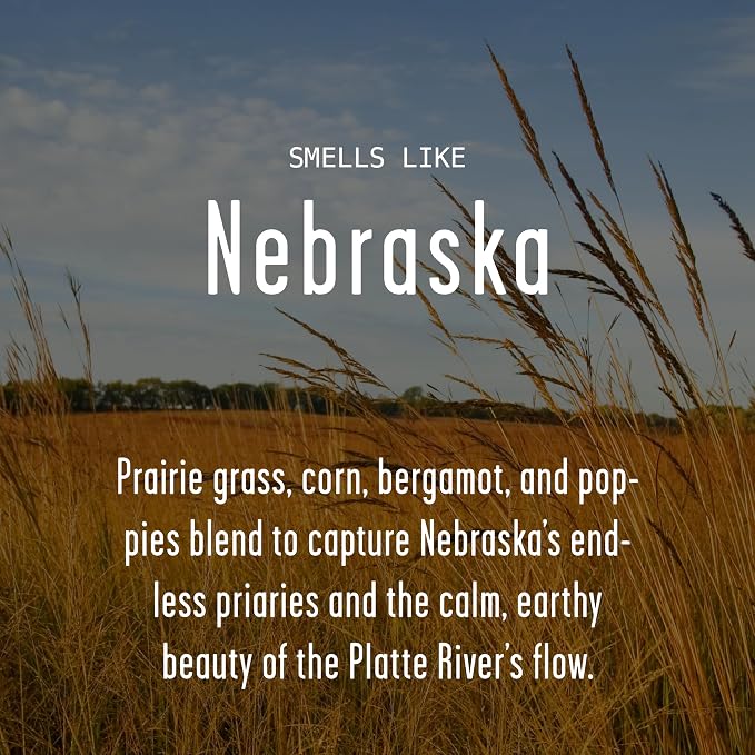 Nebraska Gifts, Nebraska Decor for Home - 'There's No Place Like Nebraska Candle, w/Prarie Grass, Eucalyptus, Corn & Bergamot I Nebraska Souvenirs I Nebraska State Gifts I 9oz Jar, 50Hr Burn, USA Made