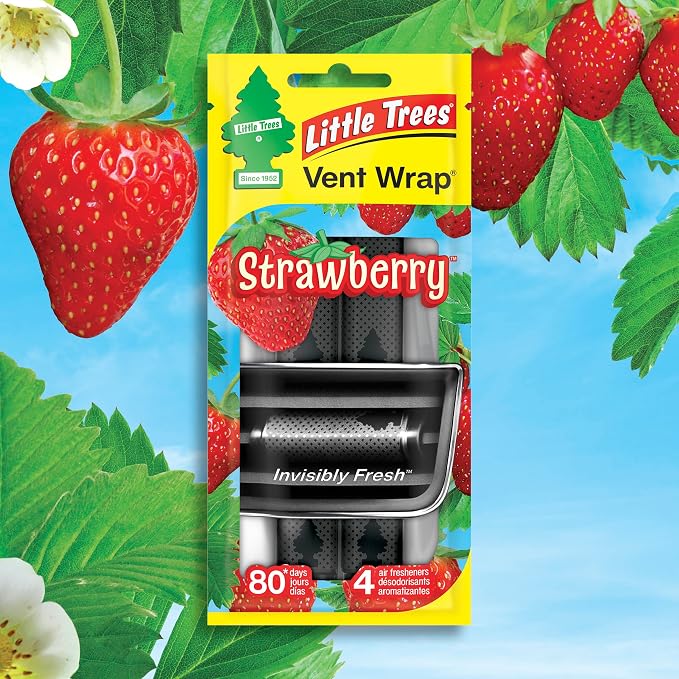 LITTLE TREES Car Air Freshener | Vent Wrap Provides Long Lasting Scent, Invisibly Fresh | 16 Air Fresheners | Strawberry