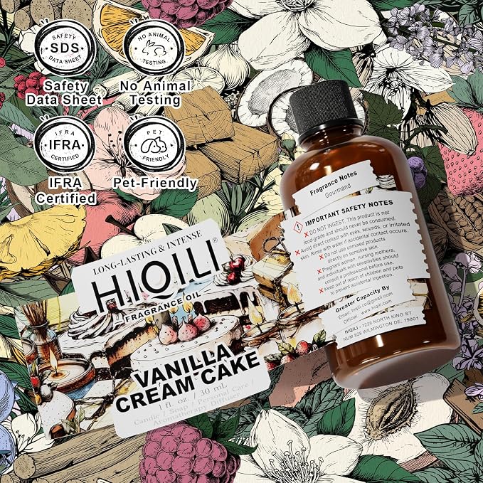 HIQILI Vanilla Cream Cake Fragrance Oil for Diffusers, Candle & Soap Making, Add to Aromatic Air Freshener Spray, Premium Grade - 1Fl Oz