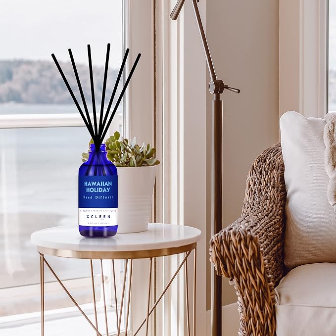Xcleen Reed Diffuser Set for Home| 3.7 Oz(110ml) Hawaiian Holiday Fragrance Diffuser | with Mangoes, Pineapples, Peaches & Melons Scented Oil Sticks Diffuser, Air Fresheners for Home, Bathroom
