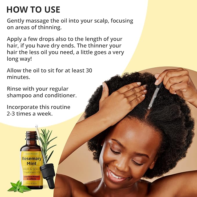 Seven Minerals, NEW Rosemary Oil for Hair Growth, Infused with Rice Protein, Caffeine, Mint and Natural Hair Strengthening Oils, Naturally Thicker, Longer, Softer Hair for Men & Women (2 fl oz)