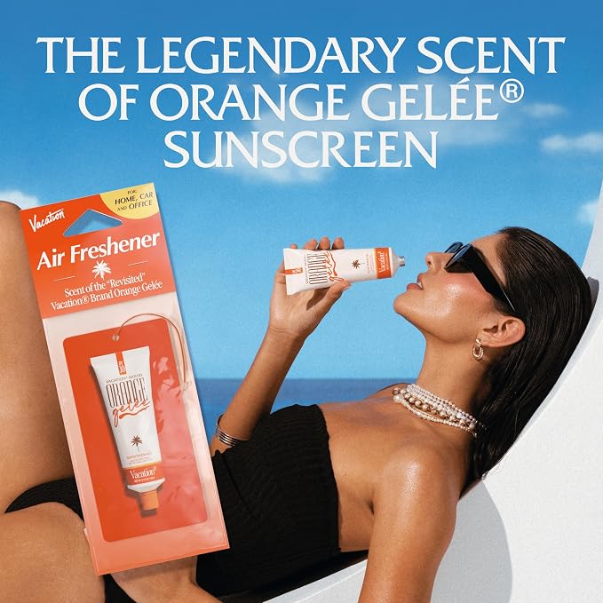 Vacation Car Air Freshener, Pack of 3 - Hanging Air Freshener for Car, Home and Office, Orange Gelée French Riviera Signature Scent, Long-Lasting Deodorizer