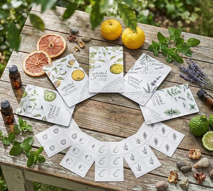 AROMA STICKERS® (Grapefruit, Pack of 3) - 100% Natural Essential Oil Stickers for Face Mask & Pillow (12 Stickers/pc) -Pure Essential Oil Scented Mask Patch/Personal Aroma/Relaxing/Refreshing