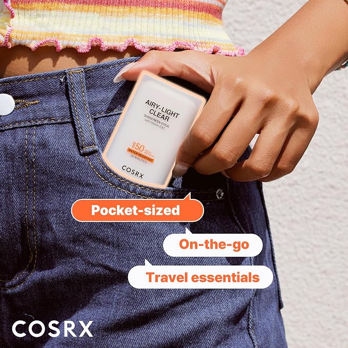 COSRX Airy-Light Clear Sunscreen Stick with Vitamin E&C SPF 50, 0.67 oz, 19g, Korean Suncreen Stick Suncare Sunblock, Lightweight, No White Cast, Water resistant, Oil Control Matte Sunscreen for Face