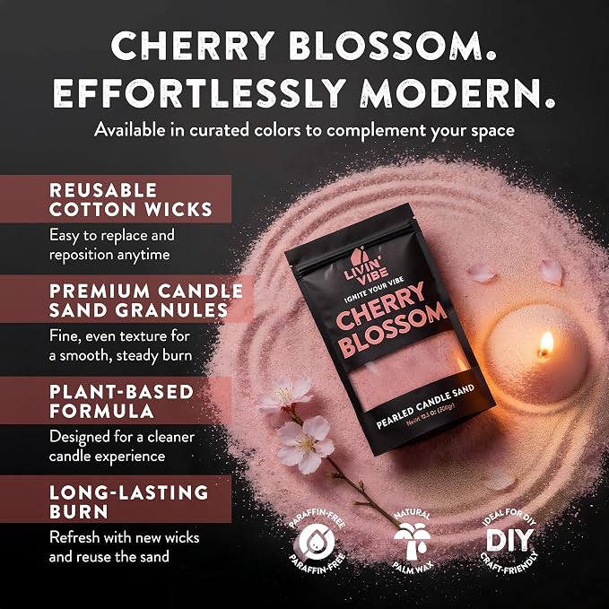Pearled Candle Sand 10.5 oz (300g) – Cherry Blossom Scented Candle, Red Color, Relaxing Aromatherapy, Home Decor, Stress Relief, Long-Lasting Burn