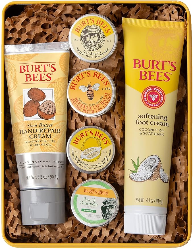 Burt's Bees Valentine's Day Gifts Ideas - Classics Set, 6 Products in Giftable Tin, Cuticle Cream, Hand Salve, Lip Balm, Res-Q Ointment, Hand Repair and Foot Cream
