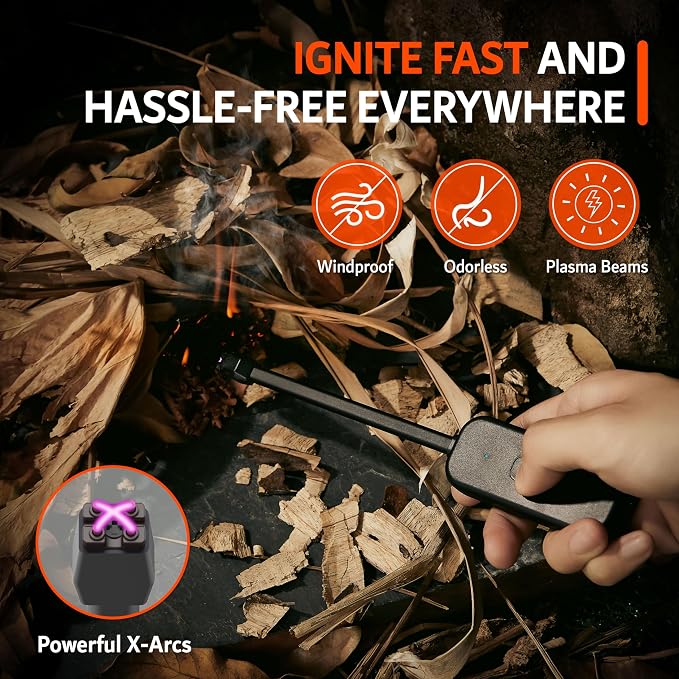 Candle Lighter, Windproof Electric Lighter Arc Lighter with USB-C Charging Battery Indicator | X-Type Plasma Beams | for Candles, Cooking, Stoves, Camping