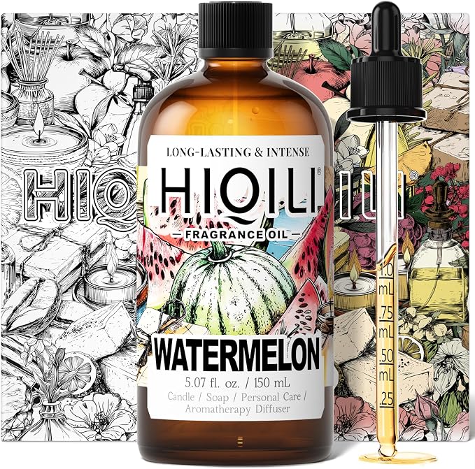 HIQILI Watermelon Fragrance Oil for Candle & Soap Making, DIY Fruity Perfume, Bath Bombs, Long-Lasting Diffuser Oil, Skin Care - 5.07 Fl Oz