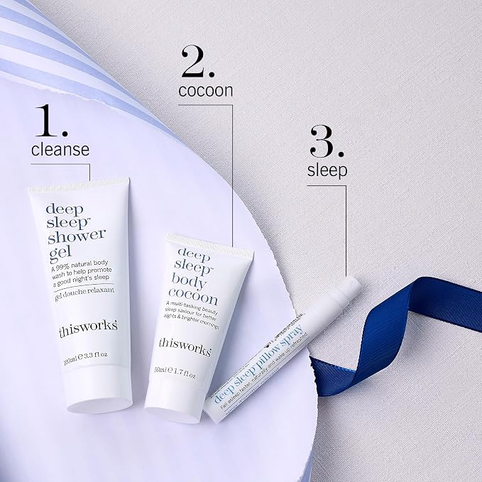 thisworks Sleep Retreat Box Gift Set: Deep Sleep Pillow Spray, Body Moisturizer and Shower Gel. Travel set to Promote Sleep with Lavender, Camomile and Vetivert