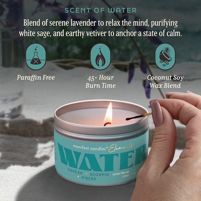 Zodiac Water Pisces Cancer Scorpio Gifts for Women, 45 Hour Burn, Zodiac Astrology Gifts Meditation Candle Healing with Crystals, Spiritual Manifestation Crystal Candle Healing Stones Bracelet