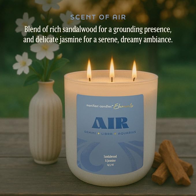 Large 14.5oz 3 Wick Zodiac Air Aquarius Gemini Libra Zodiac Gifts for Women - 60 Hour Burn - Astrology Gifts for Women, Healing Manifestation Spiritual Candles, Intention Meditation Candle