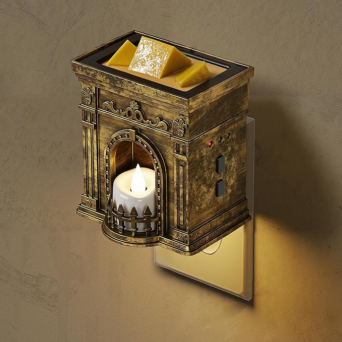 L LOHAS LED Wax Melt Warmer: Flicker Candle Night Light, Dimmable Night Light with Auto Light Sensor, Plug in Wax Melt Warmer for Scented Wax Home Fragrance Decor